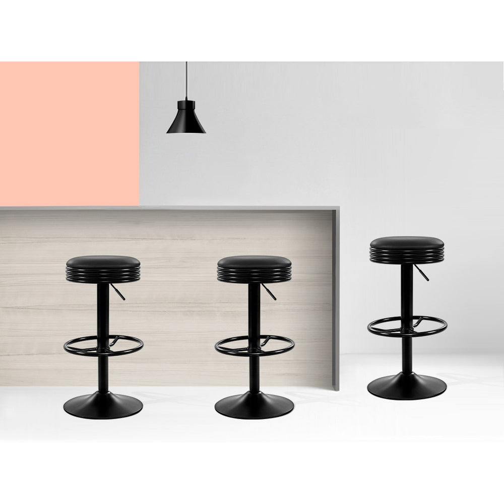 Artiss 2x Bar Stools Leather Padded Gas Lift Black-Furniture > Bar Stools & Chairs-PEROZ Accessories