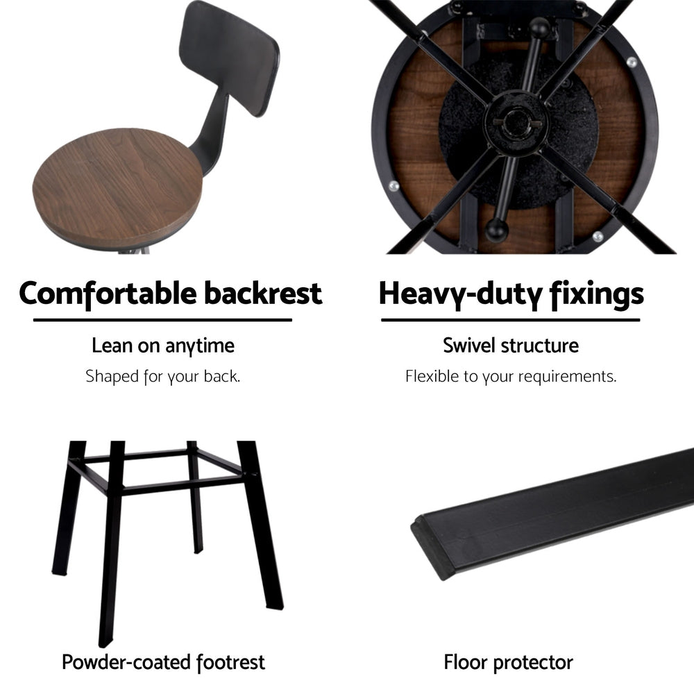 Artiss 4x Bar Stools Kitchen Dining Chairs Adjustable Wood Stool w/Backrest-Furniture > Bar Stools & Chairs > Table & Bar Stools-PEROZ Accessories
