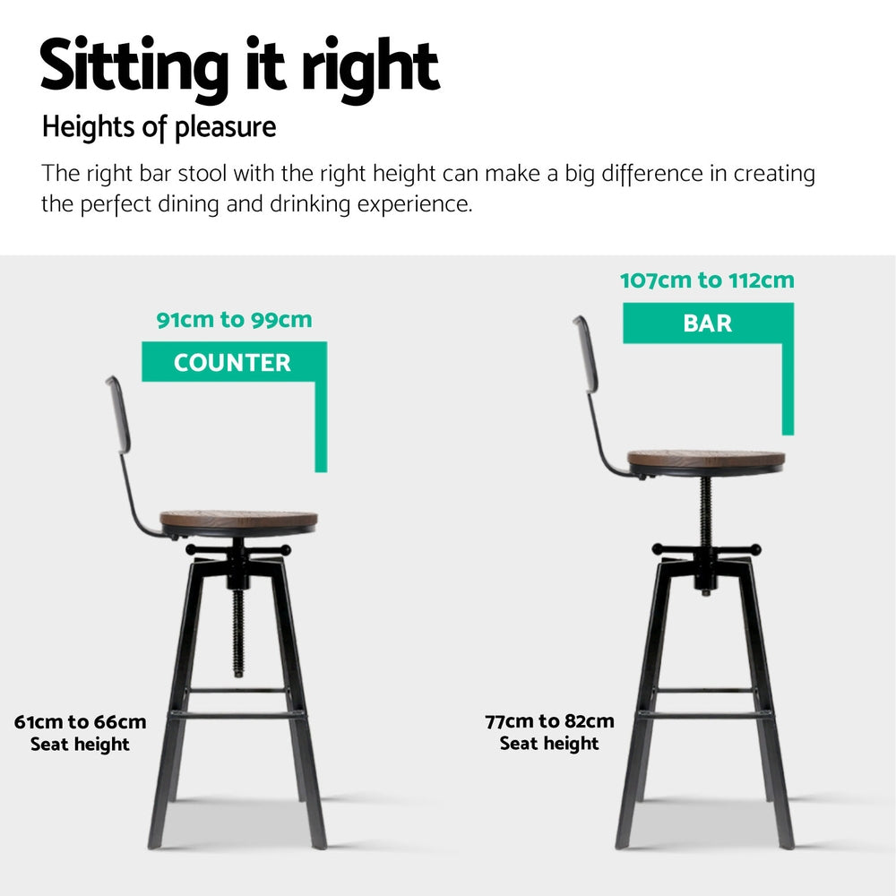 Artiss 4x Bar Stools Kitchen Dining Chairs Adjustable Wood Stool w/Backrest-Furniture > Bar Stools & Chairs > Table & Bar Stools-PEROZ Accessories
