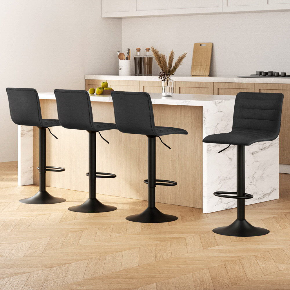 Artiss 4x Bar Stools Gas Lift Linen Fabric Black-Furniture > Bar Stools & Chairs-PEROZ Accessories