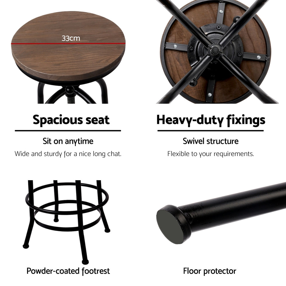 Artiss 4x Bar Stools Kitchen Dining Chairs Adjustable Wooden Vintage Stool-Furniture > Bar Stools & Chairs > Table & Bar Stools-PEROZ Accessories