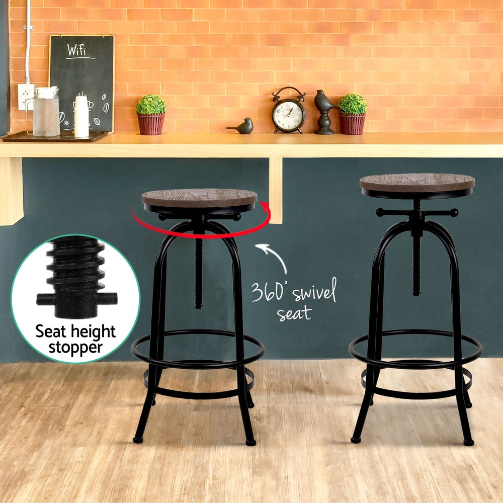 Artiss 4x Bar Stools Kitchen Dining Chairs Adjustable Wooden Vintage Stool-Furniture > Bar Stools & Chairs > Table & Bar Stools-PEROZ Accessories