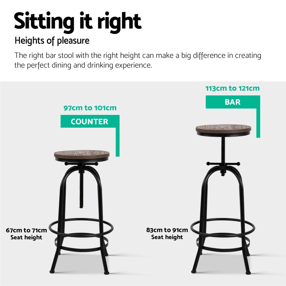 Artiss 4x Bar Stools Kitchen Dining Chairs Adjustable Wooden Vintage Stool-Furniture > Bar Stools & Chairs > Table & Bar Stools-PEROZ Accessories