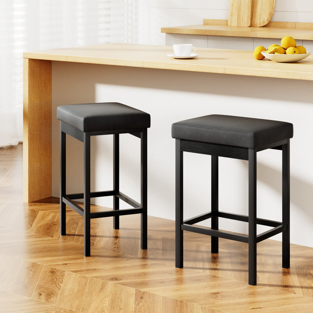 2x Artiss Metal Bar Stools PU Seat Dining Counter Chairs-Furniture > Bar Stools & Chairs > Table & Bar Stools-PEROZ Accessories