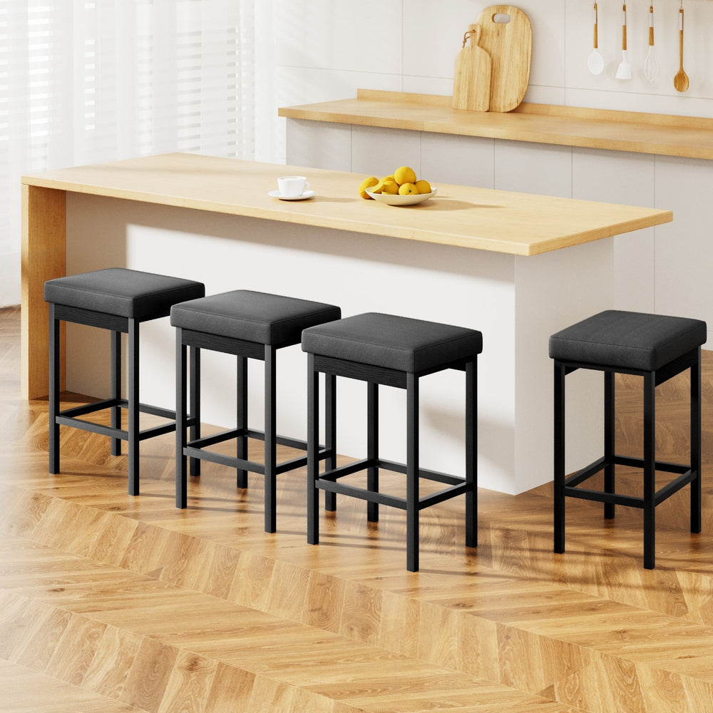 A Set of 4 Artiss Metal Bar Stools PU Seat Dining Counter Chairs-Furniture > Bar Stools & Chairs > Table & Bar Stools-PEROZ Accessories