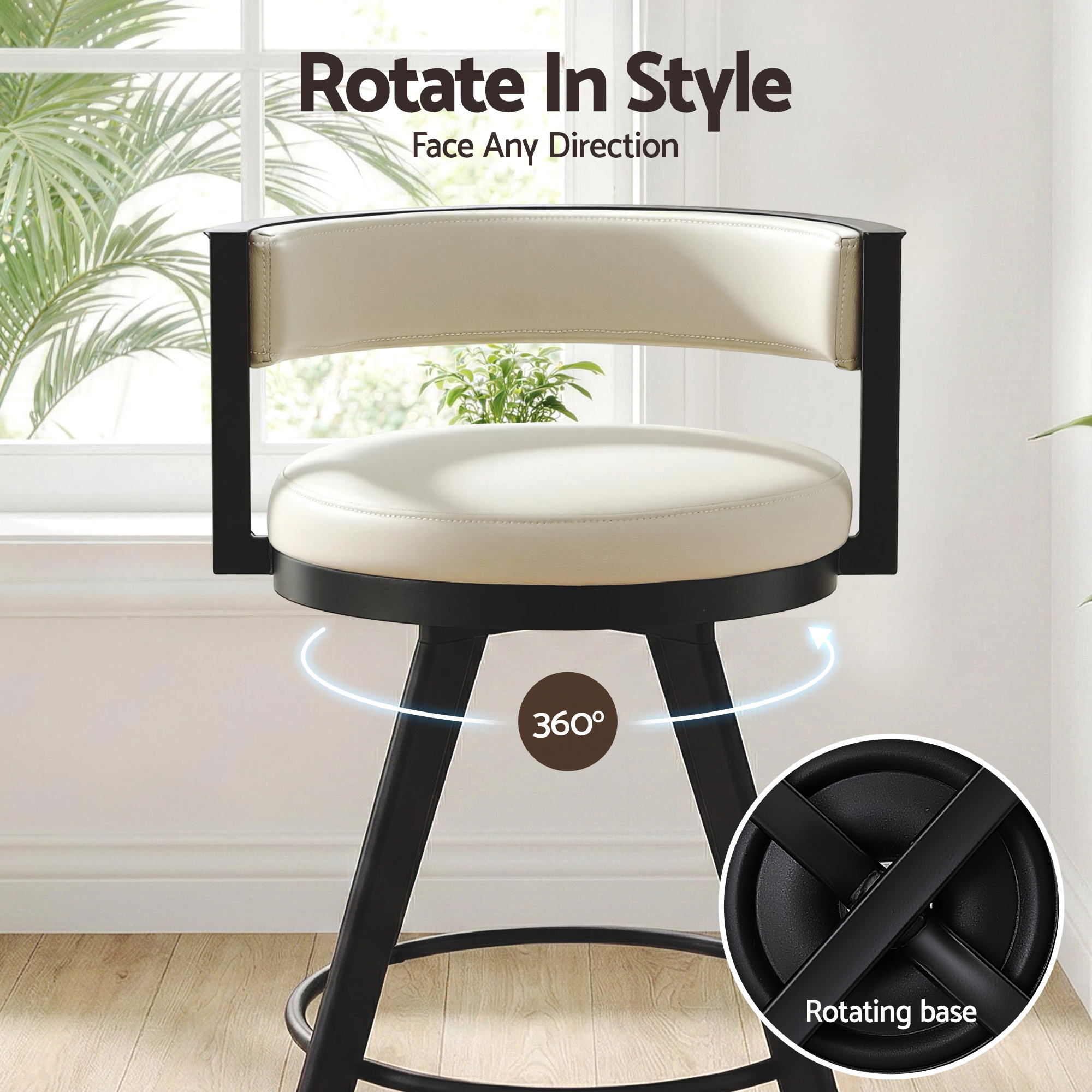 Artiss Bar Stool Swivel Kitchen Chair Metal PU Leather Counter Beige-Furniture > Bar Stools & Chairs > Table & Bar Stools-PEROZ Accessories