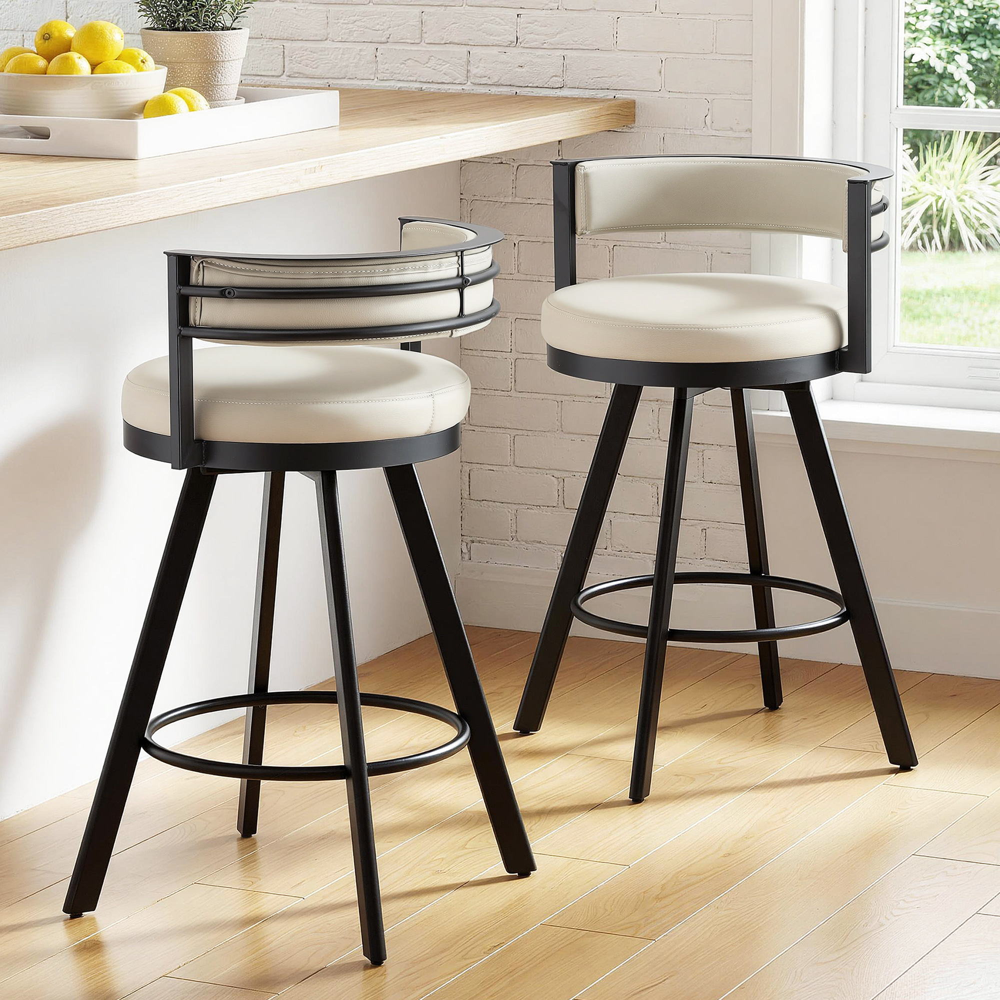 Artiss Bar Stools Set of 2 Swivel Kitchen Chair Metal Counter Beige Leather-Furniture > Bar Stools & Chairs > Table & Bar Stools-PEROZ Accessories
