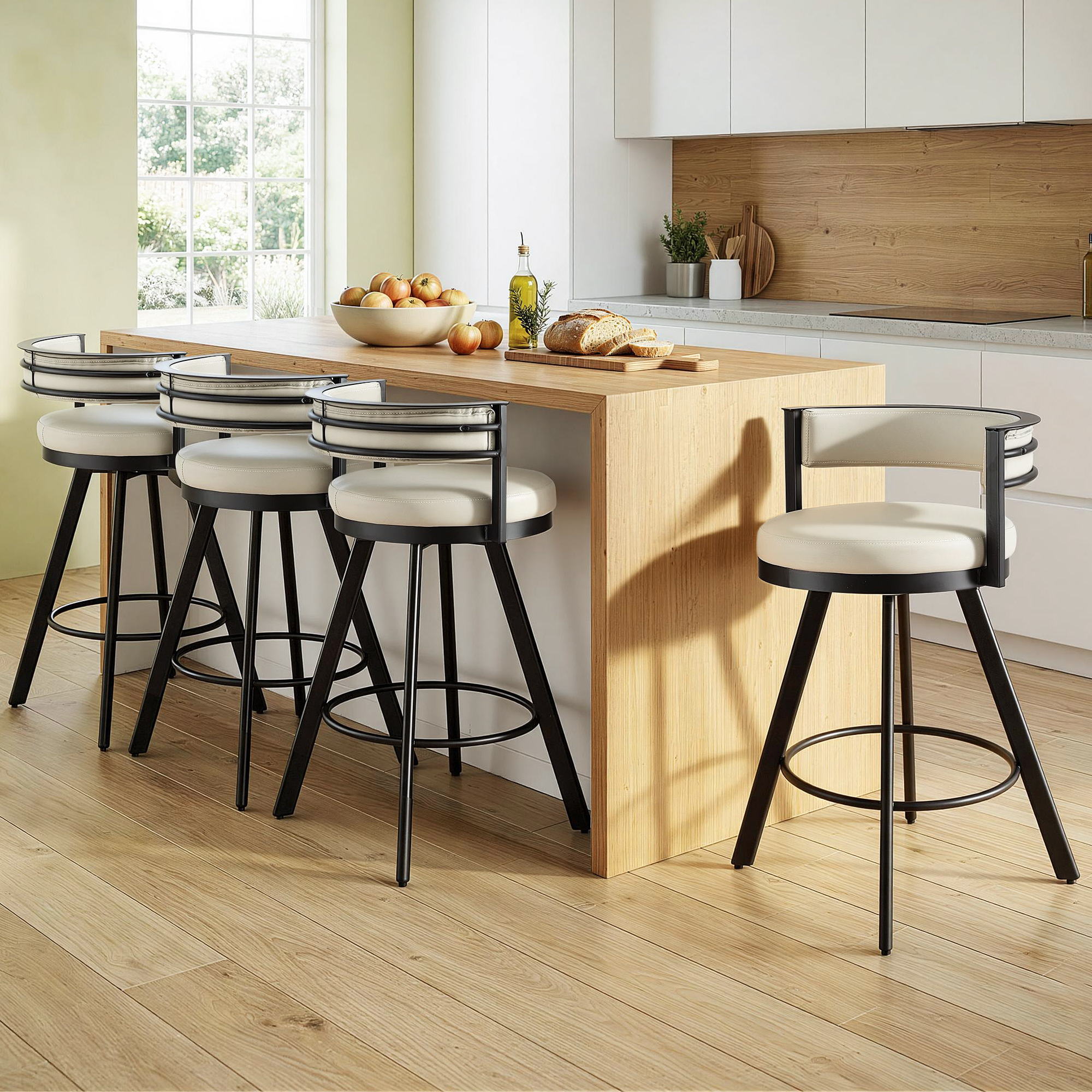 Artiss Bar Stools Set of 4 Swivel Kitchen Chair Metal Counter Beige Leather-Furniture > Bar Stools & Chairs > Table & Bar Stools-PEROZ Accessories