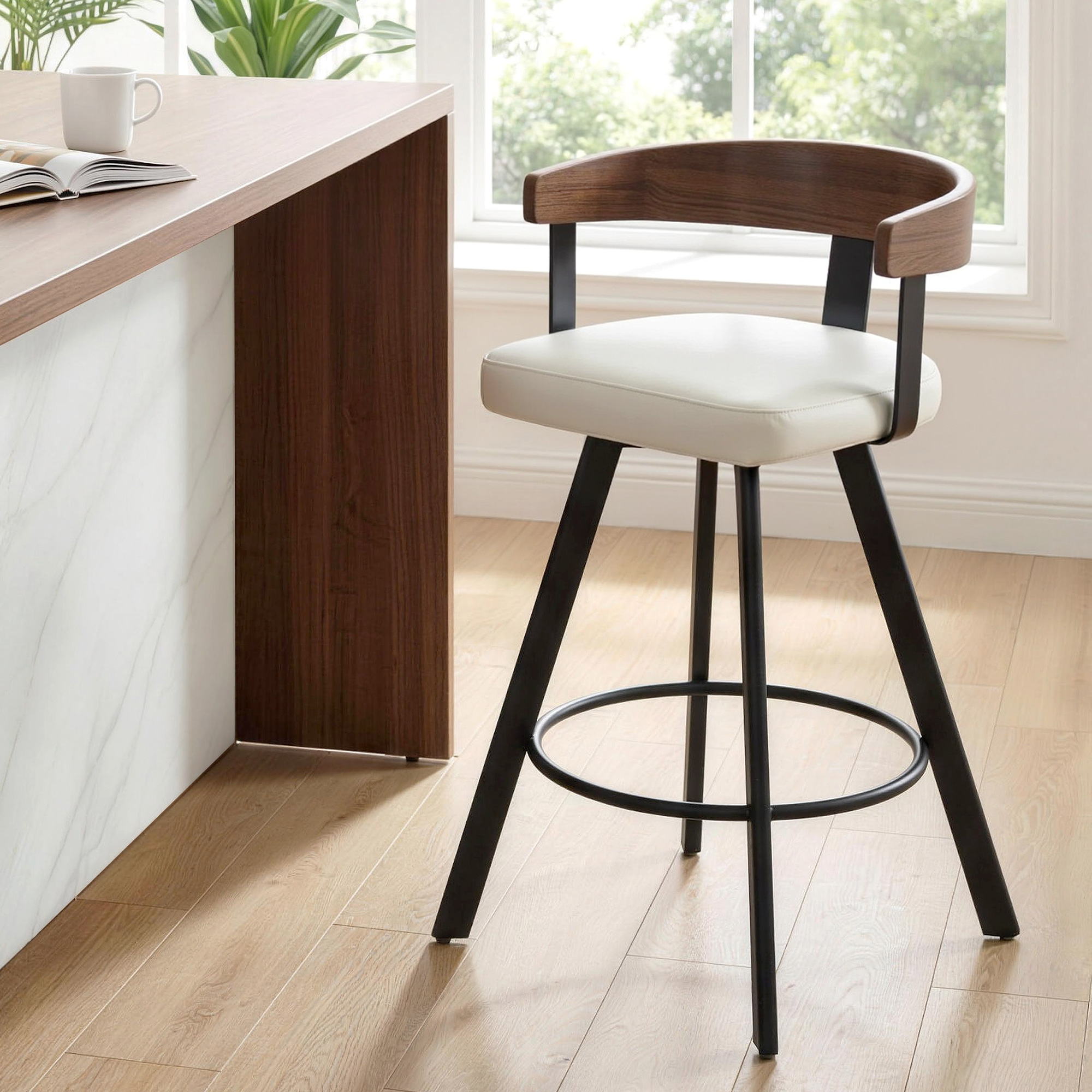 Artiss Bar Stool Swivel Metal Legs Kitchen Chair Bentwood Counter Leather White-Furniture > Bar Stools & Chairs > Table & Bar Stools-PEROZ Accessories