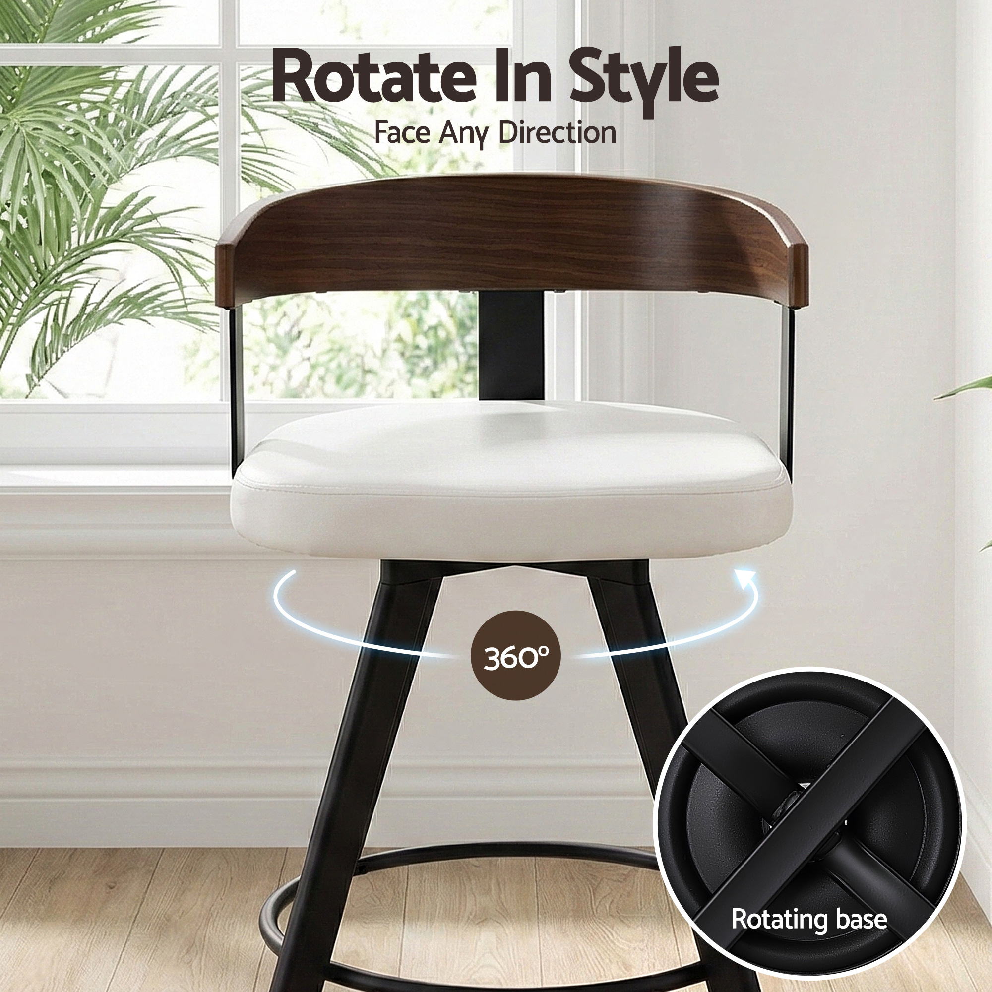 2x Artiss Bar Stools Swivel Kitchen Chairs Metal Legs Bentwood Counter White PU-Furniture > Bar Stools & Chairs > Table & Bar Stools-PEROZ Accessories