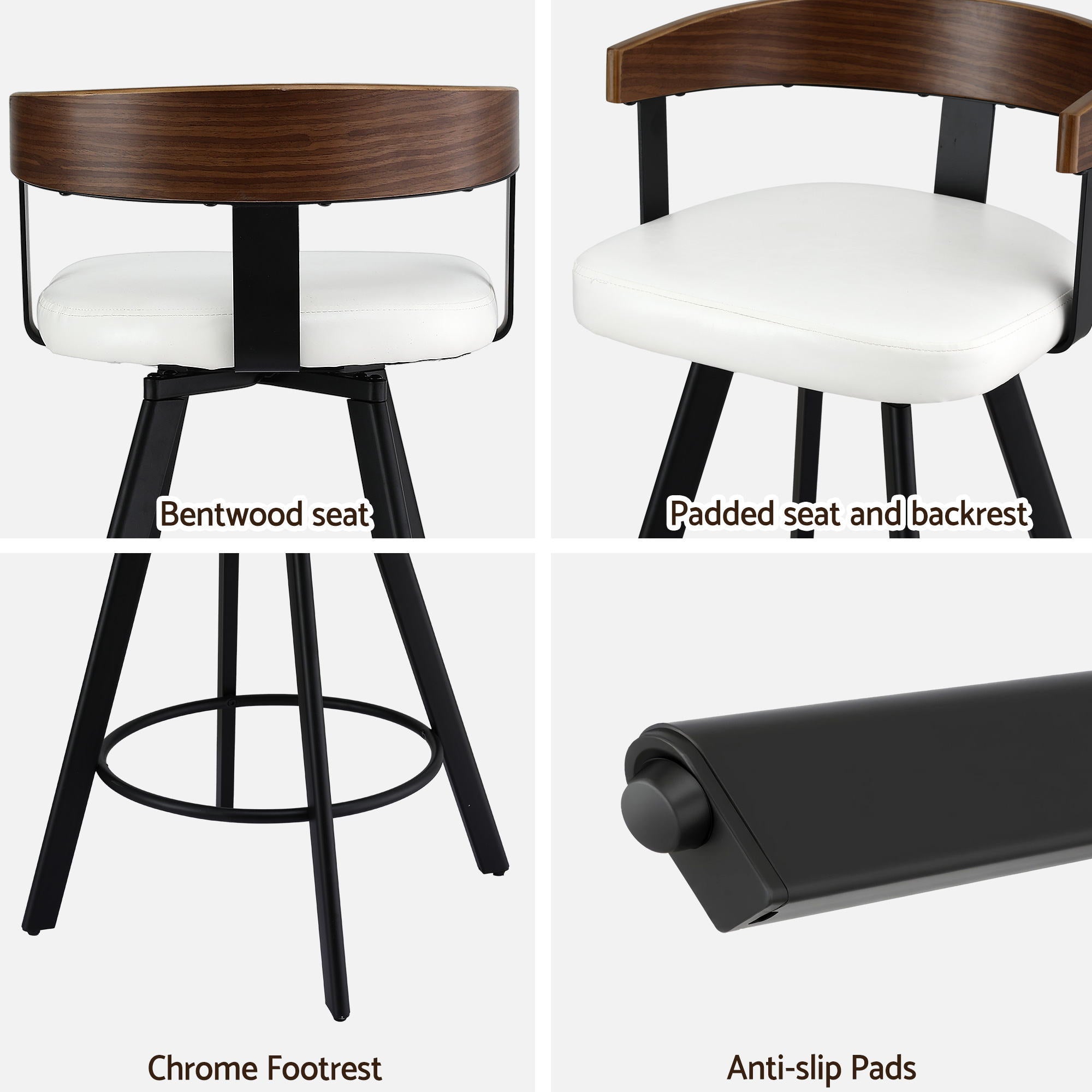 4x Artiss Bar Stools Swivel Kitchen Chairs Metal Legs Bentwood Counter White PU-Furniture > Bar Stools & Chairs > Table & Bar Stools-PEROZ Accessories