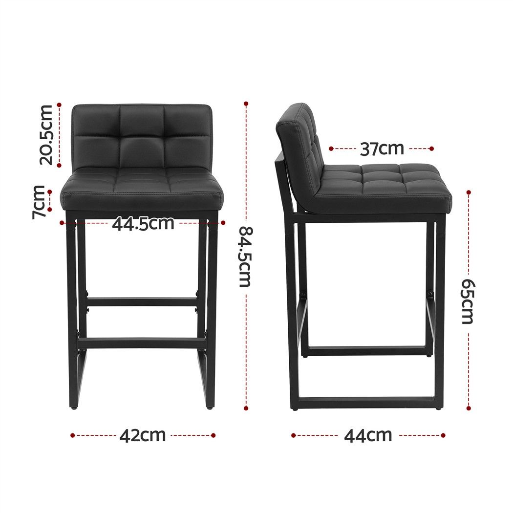 Artiss Bar Stools Set of 2 PU Leather Counter Chairs 65cm Seat Height with Low Back Black