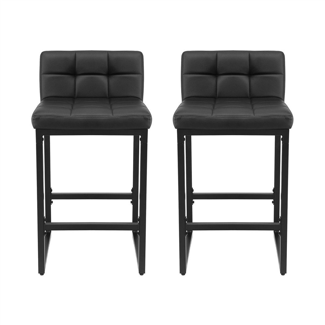 Artiss Bar Stools Set of 2 PU Leather Counter Chairs 65cm Seat Height with Low Back Black
