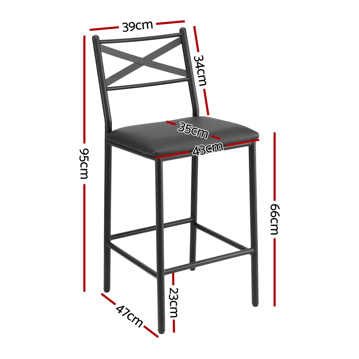 Artiss Bar Stools Set of 2 Counter 66cm Height Stools with Backrest, PU Cushioned Seat, Black-Furniture > Bar Stools & Chairs > Table & Bar Stools-PEROZ Accessories