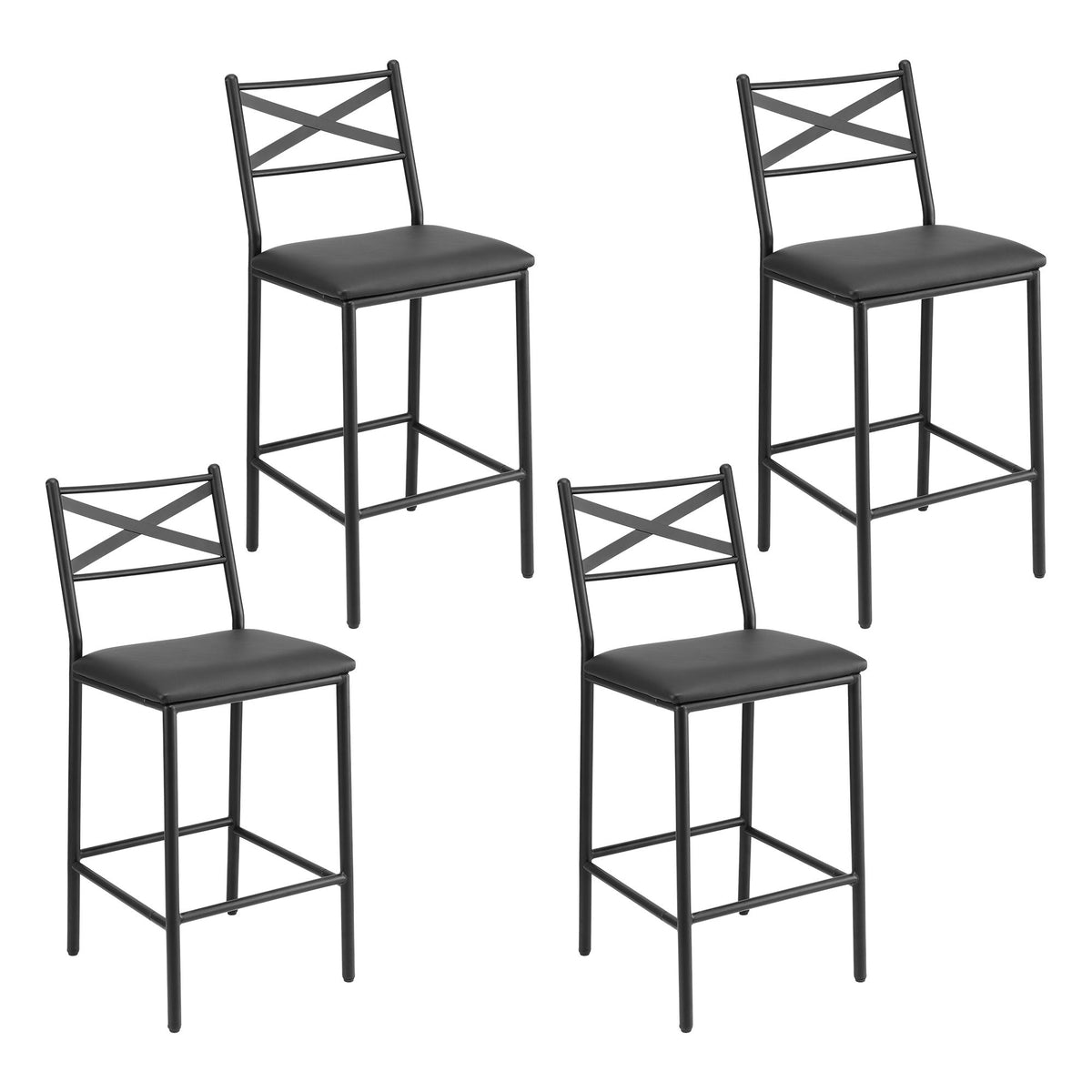 Artiss Bar Stools Set of 4 Counter 66cm Height Stools with Backrest, PU Cushioned Seat, Black-Furniture > Bar Stools & Chairs > Table & Bar Stools-PEROZ Accessories