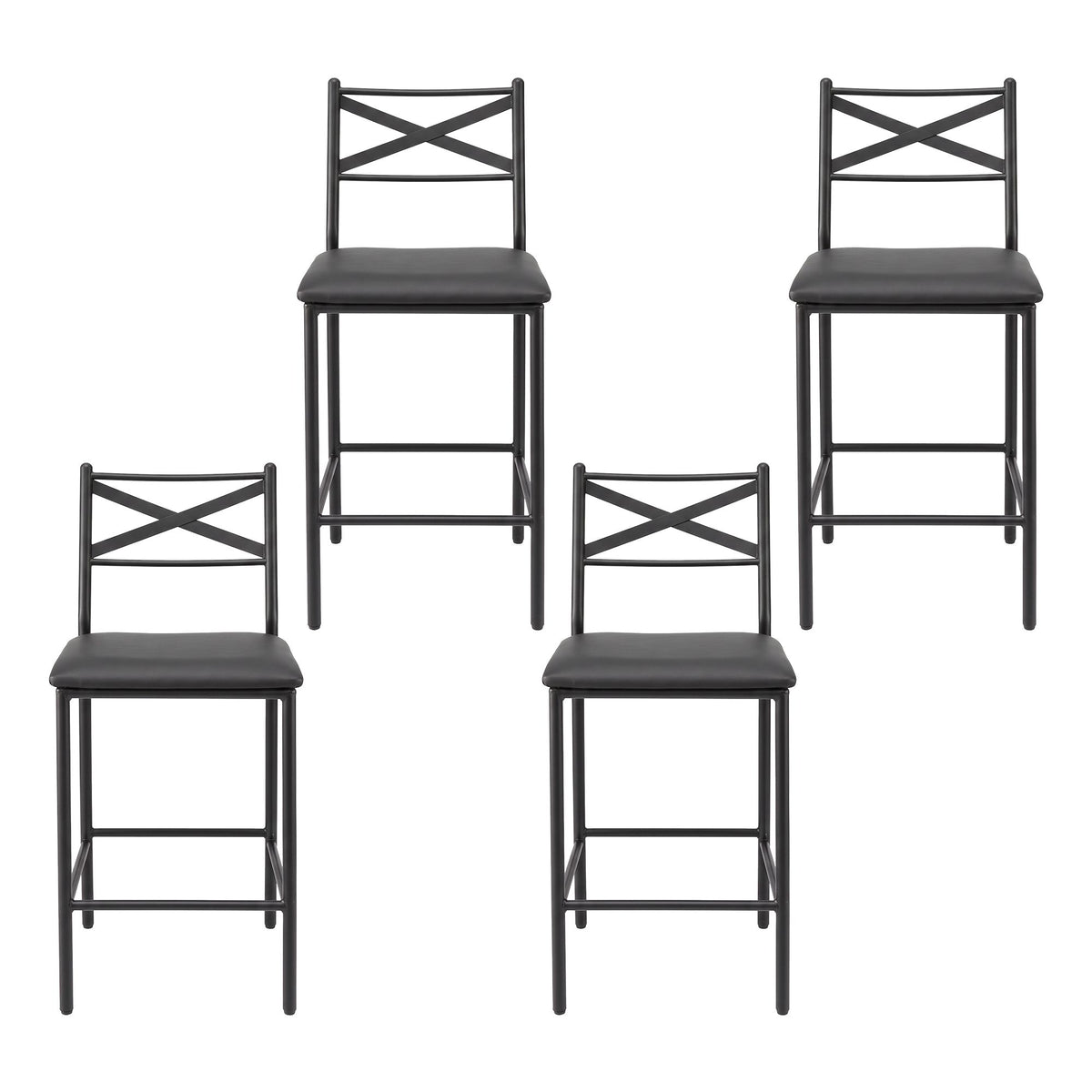 Artiss Bar Stools Set of 4 Counter 66cm Height Stools with Backrest, PU Cushioned Seat, Black-Furniture > Bar Stools & Chairs > Table & Bar Stools-PEROZ Accessories