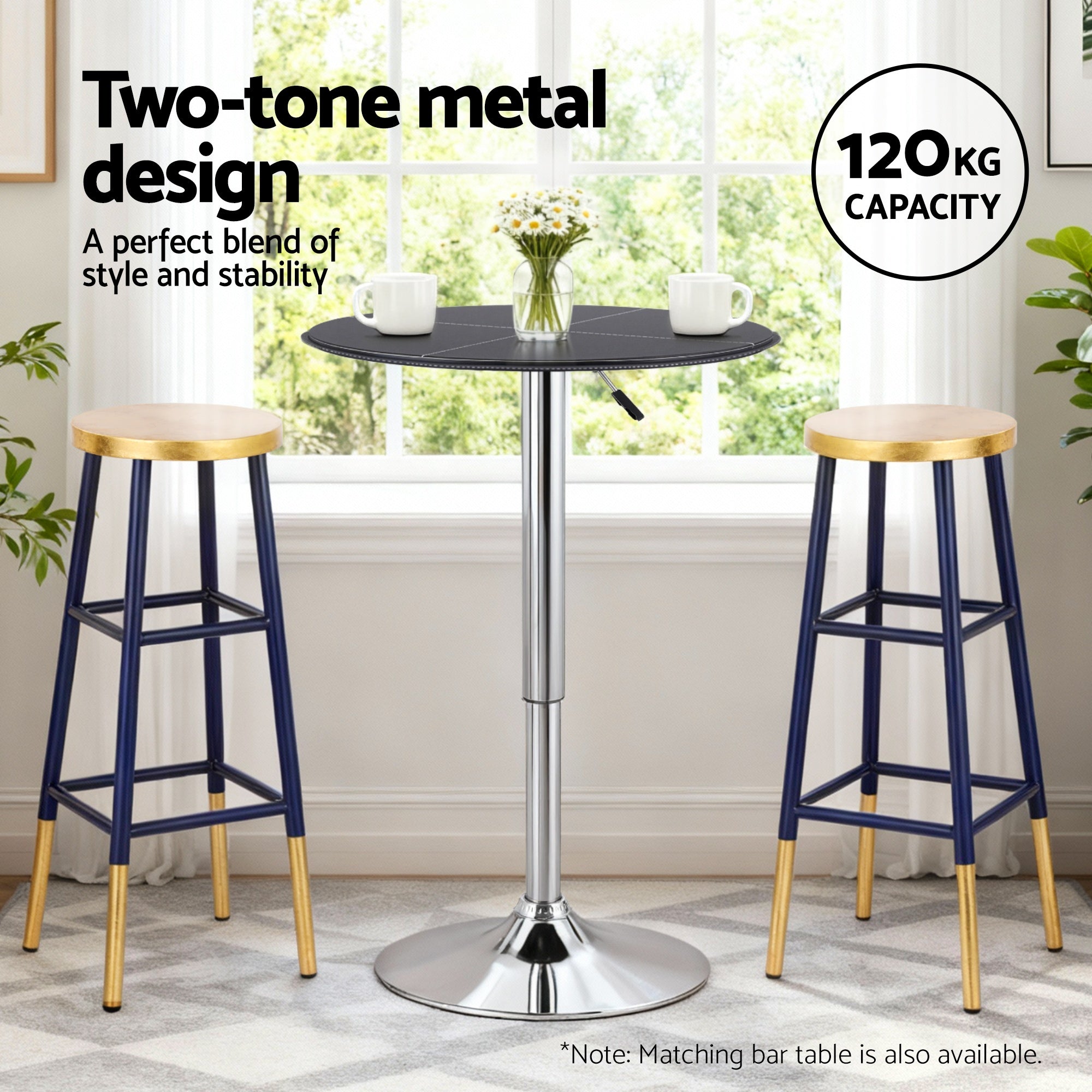 Artiss Bar Stools Metal Gold Navy-Furniture > Bar Stools & Chairs > Table & Bar Stools-PEROZ Accessories