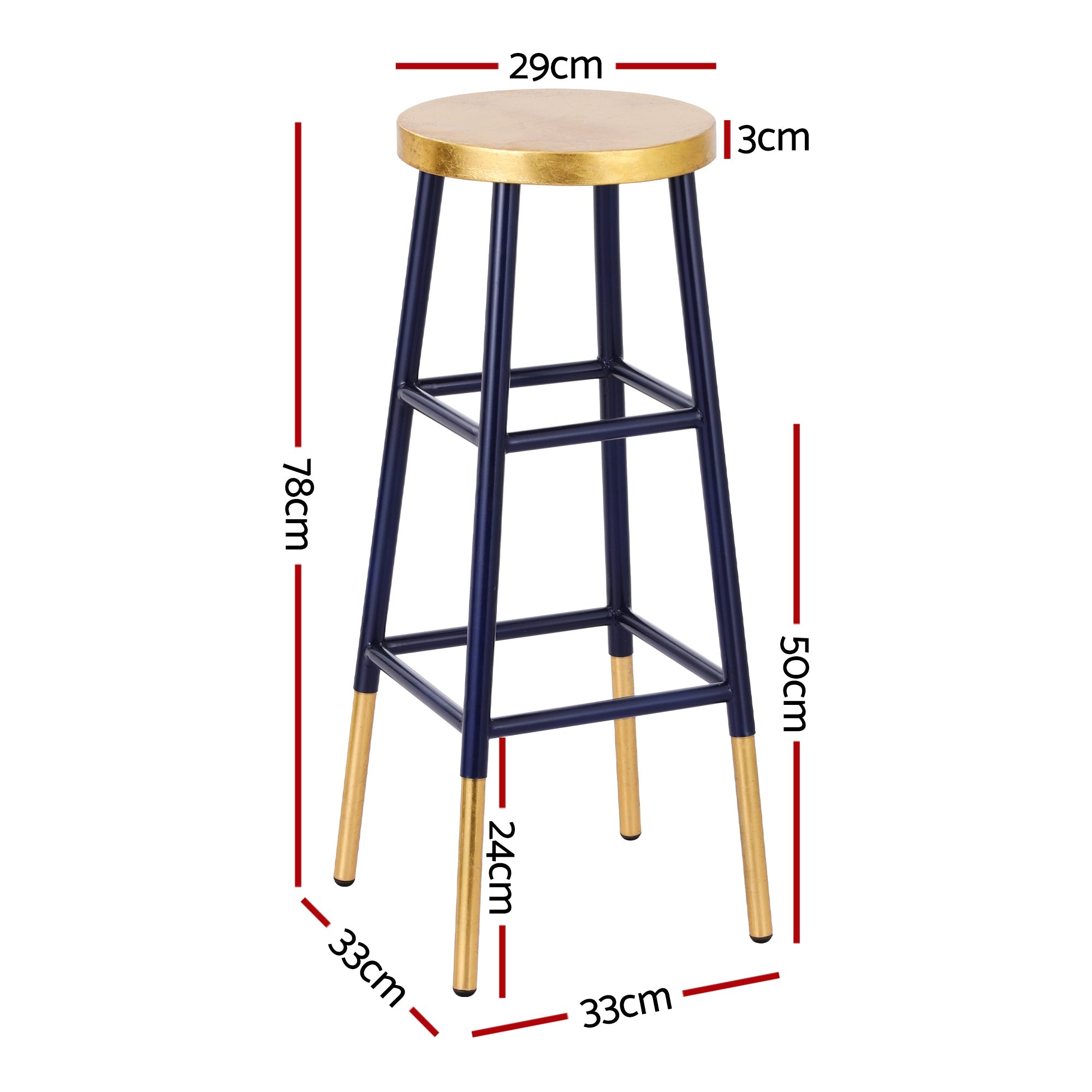 Artiss 2x Bar Stools Metal Gold Navy-Furniture > Bar Stools & Chairs > Table & Bar Stools-PEROZ Accessories