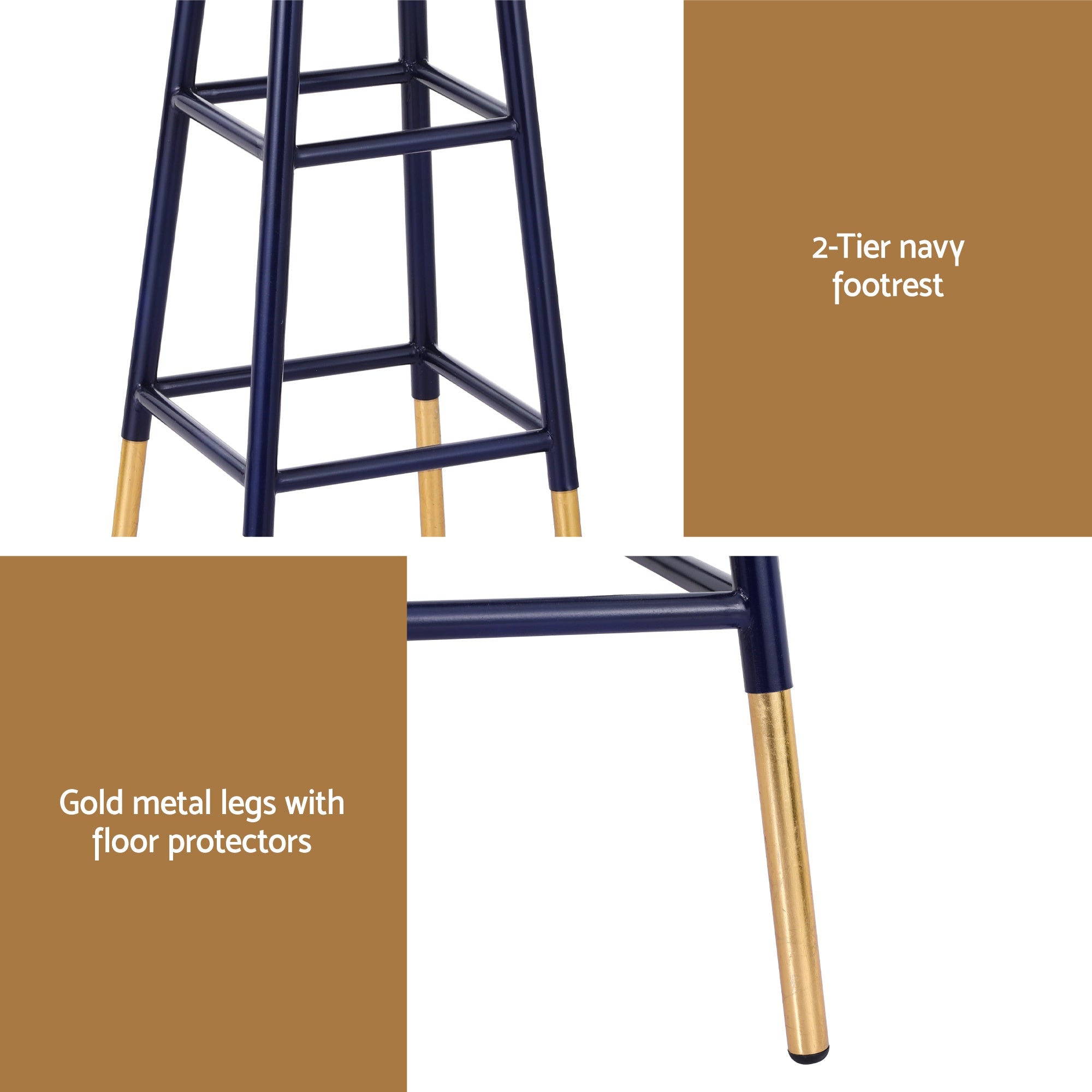 Artiss 2x Bar Stools Metal Gold Navy-Furniture > Bar Stools & Chairs > Table & Bar Stools-PEROZ Accessories