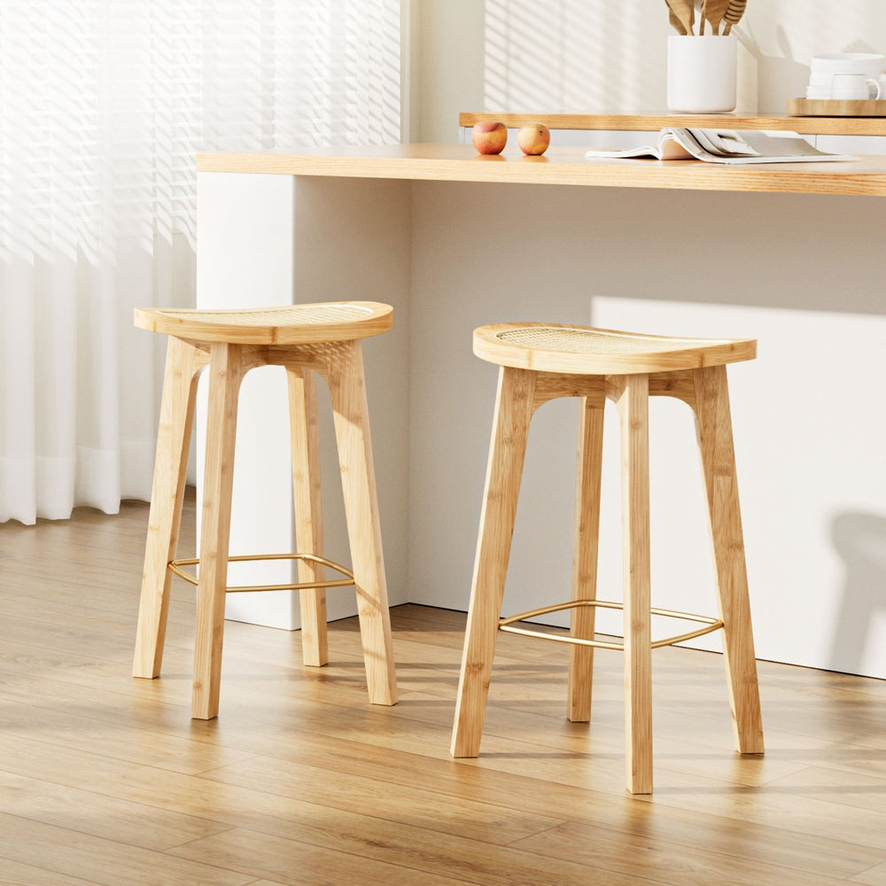 Artiss 2x Bar Stools Bamboo Rattan Stool Counter Chair Kitchen Barstools-Furniture > Bar Stools & Chairs-PEROZ Accessories