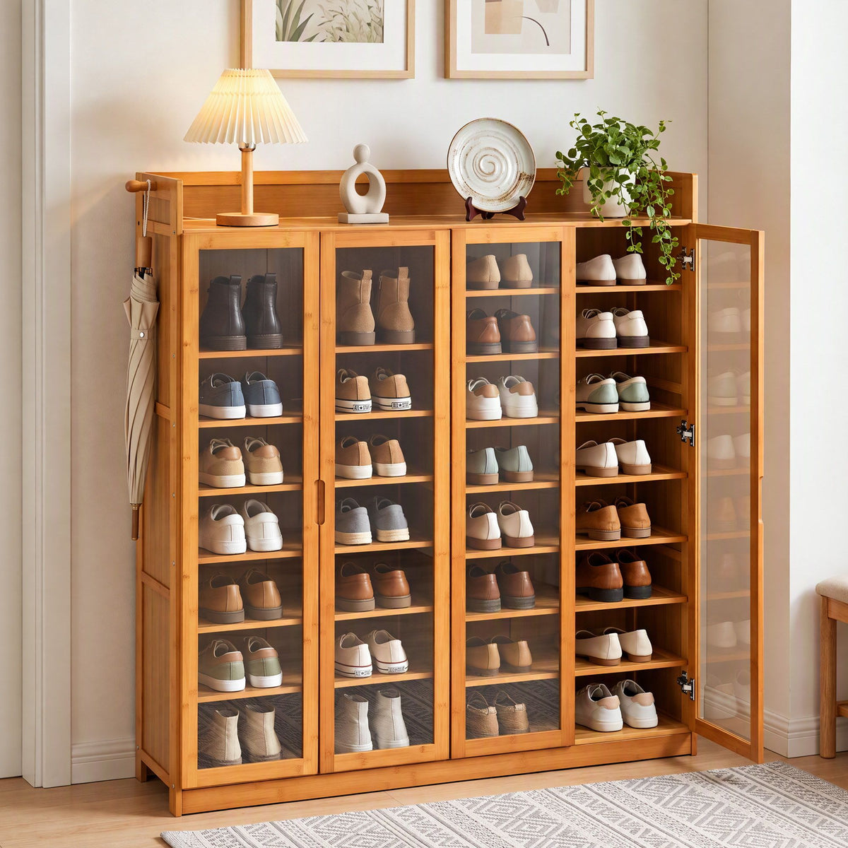 Artiss Shoe Cabinet 25 Pairs Shoe Storage Cupboard Umbrella Hook Raised Top Edge Wood-Furniture > Living Room > Shoe Storage-PEROZ Accessories