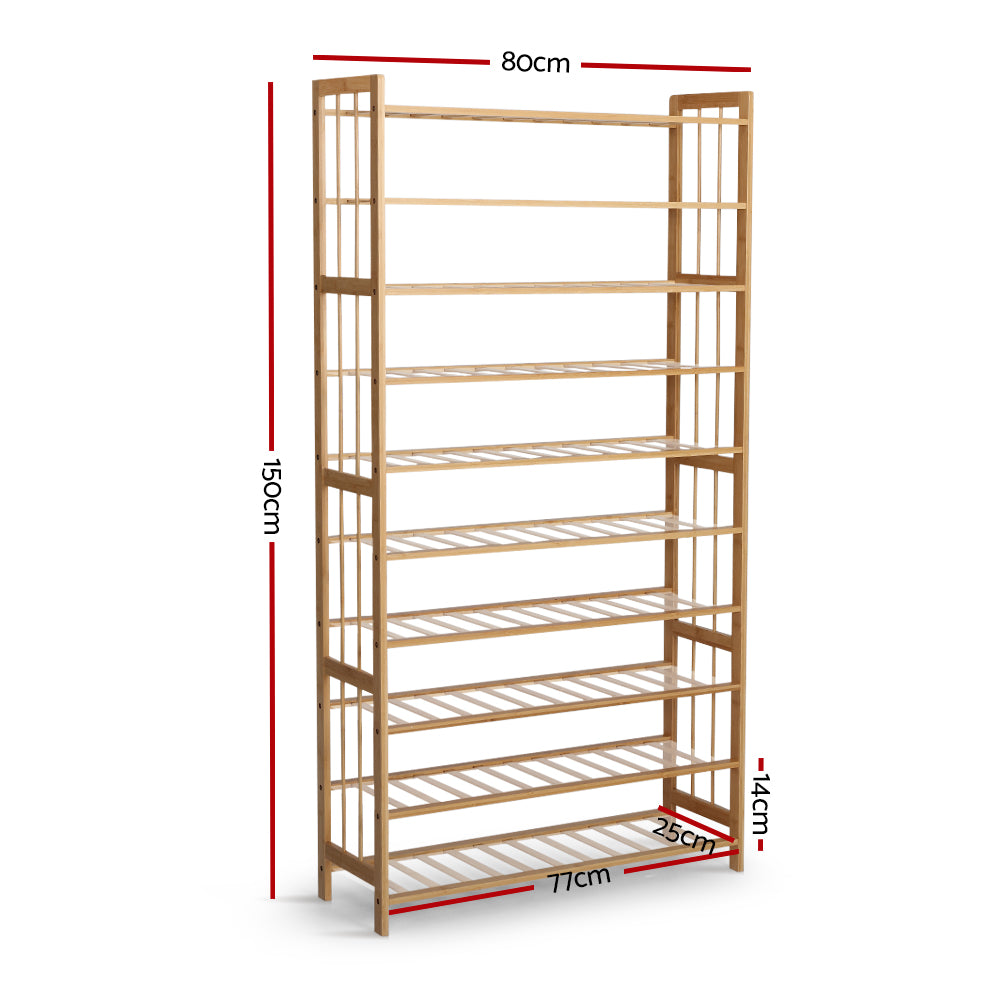 Artiss Shoe Rack Cabinet Bamboo 10-tier 50 Pairs-Shoe Storage Cabinets-PEROZ Accessories