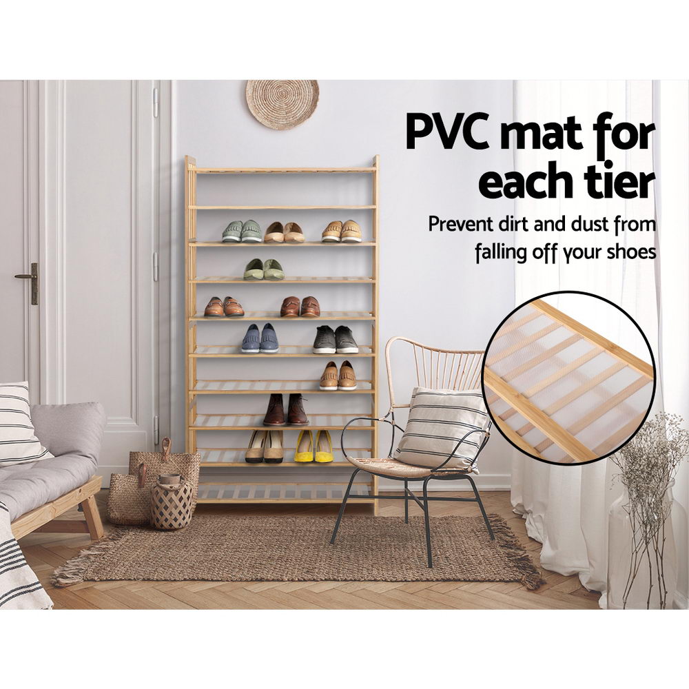 Artiss Shoe Rack Cabinet Bamboo 10-tier 50 Pairs-Shoe Storage Cabinets-PEROZ Accessories
