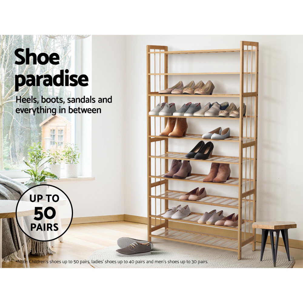 Artiss Shoe Rack Cabinet Bamboo 10-tier 50 Pairs-Shoe Storage Cabinets-PEROZ Accessories