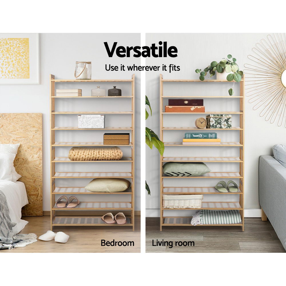 Artiss Shoe Rack Cabinet Bamboo 10-tier 50 Pairs-Shoe Storage Cabinets-PEROZ Accessories
