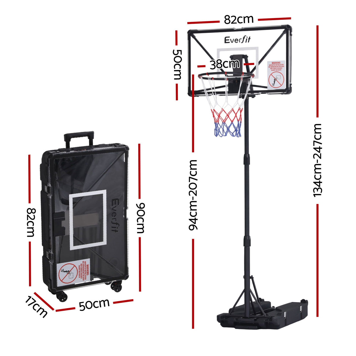 Everfit Foldable Portable Basketball Hoop System Adjustable Full Stand 2.07m-Sports & Fitness > Ball Sports > Basketball & Basketball Accessories-PEROZ Accessories