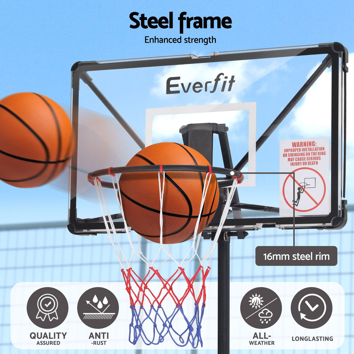Everfit Foldable Portable Basketball Hoop System Adjustable Full Stand 2.07m-Sports & Fitness > Ball Sports > Basketball & Basketball Accessories-PEROZ Accessories