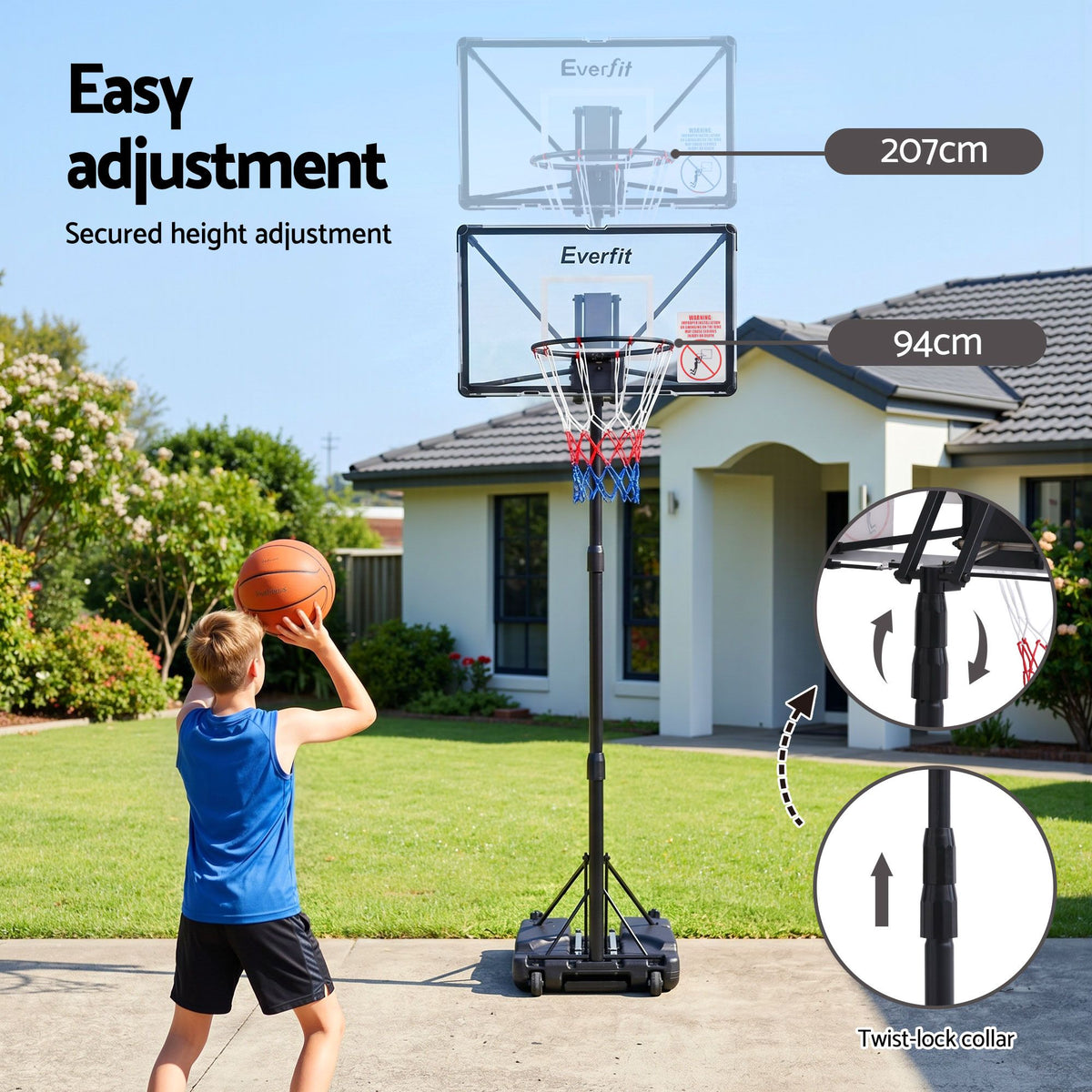 Everfit Foldable Portable Basketball Hoop System Adjustable Full Stand 2.07m-Sports & Fitness > Ball Sports > Basketball & Basketball Accessories-PEROZ Accessories