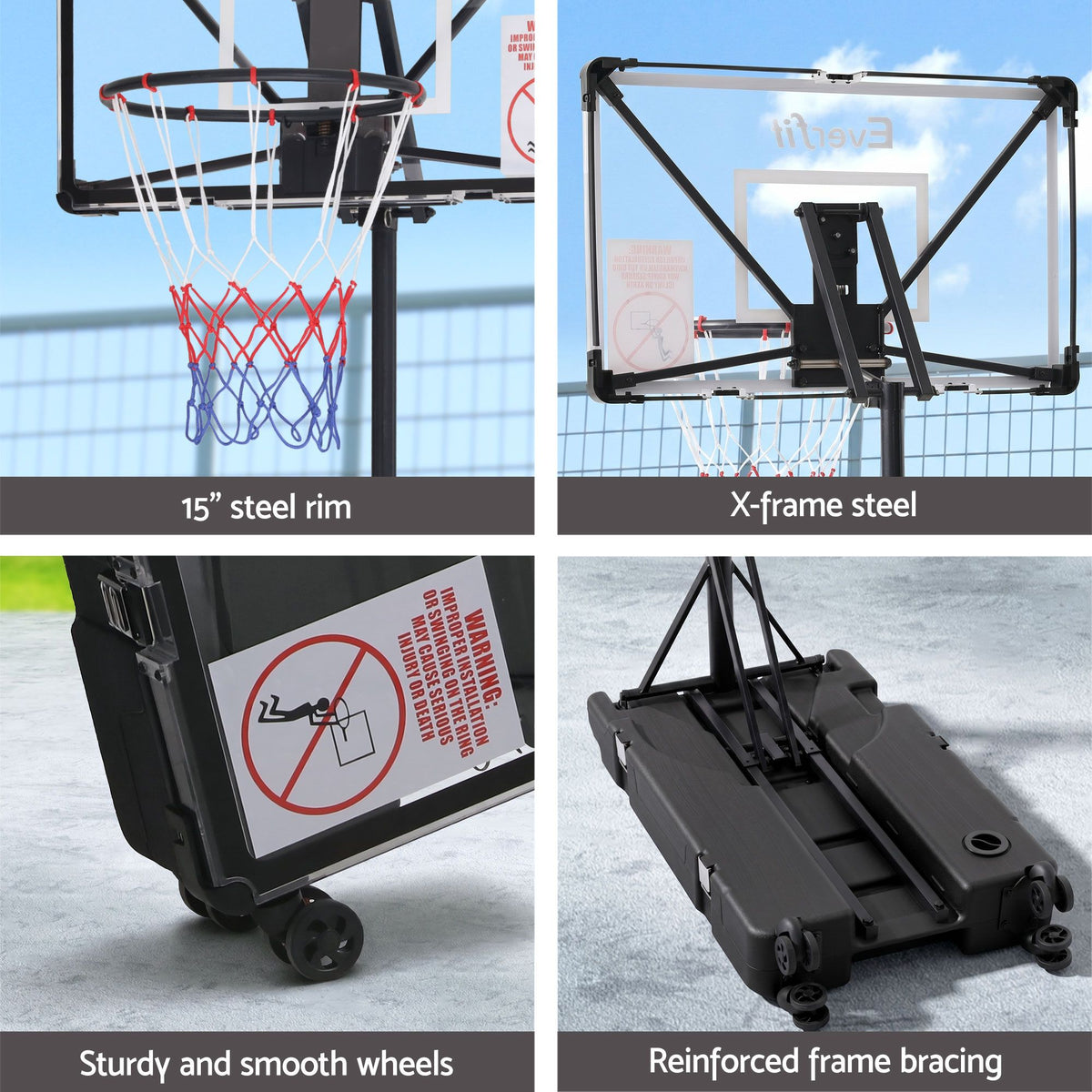 Everfit Foldable Portable Basketball Hoop System Adjustable Full Stand 2.07m-Sports & Fitness > Ball Sports > Basketball & Basketball Accessories-PEROZ Accessories