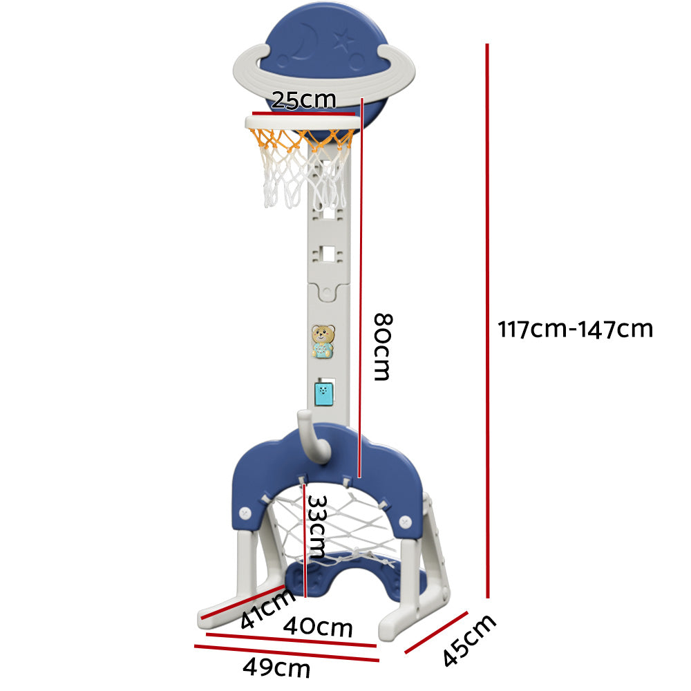 Keezi Kids Basketball Hoop Stand Adjustable 6-in-1 Sports Center Toys Set Blue-Sports & Fitness > Basketball & Accessories-PEROZ Accessories