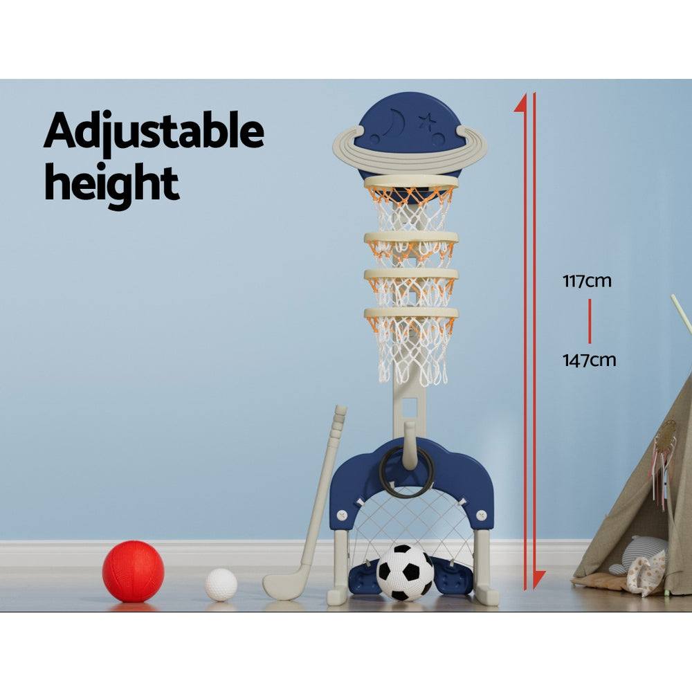 Keezi Kids Basketball Hoop Stand Adjustable 6-in-1 Sports Center Toys Set Blue-Sports & Fitness > Basketball & Accessories-PEROZ Accessories