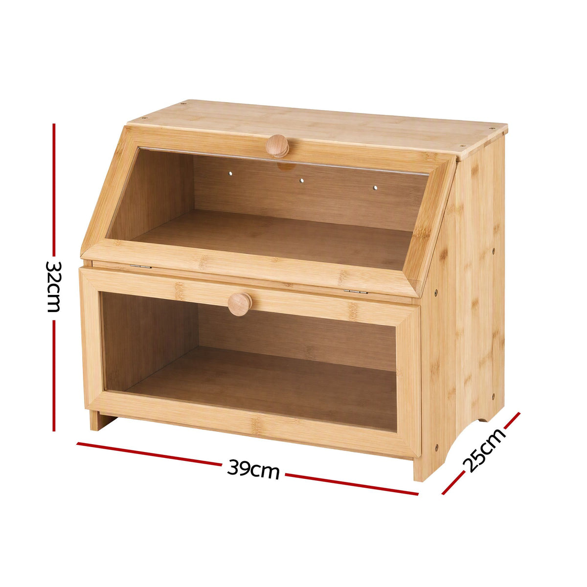Artiss Bamboo Bread Box 2-Tier Kitchen Countertop Storage 39cm Natural
