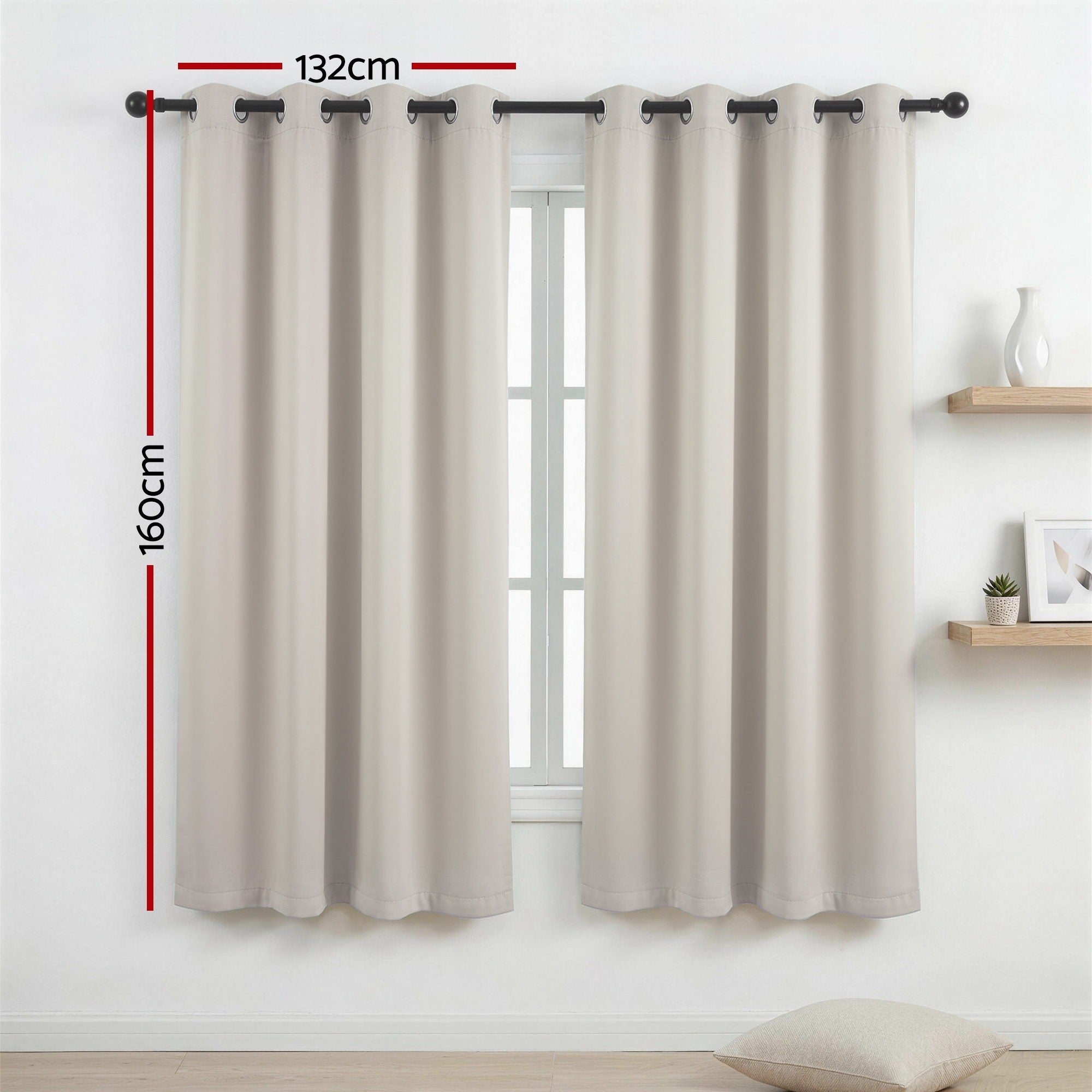 Artiss Blockout Curtains 2X 132x160cm Thermal Insulated Eyelet Drapes Beige-Home & Garden > Curtains > Curtains & Drapes-PEROZ Accessories