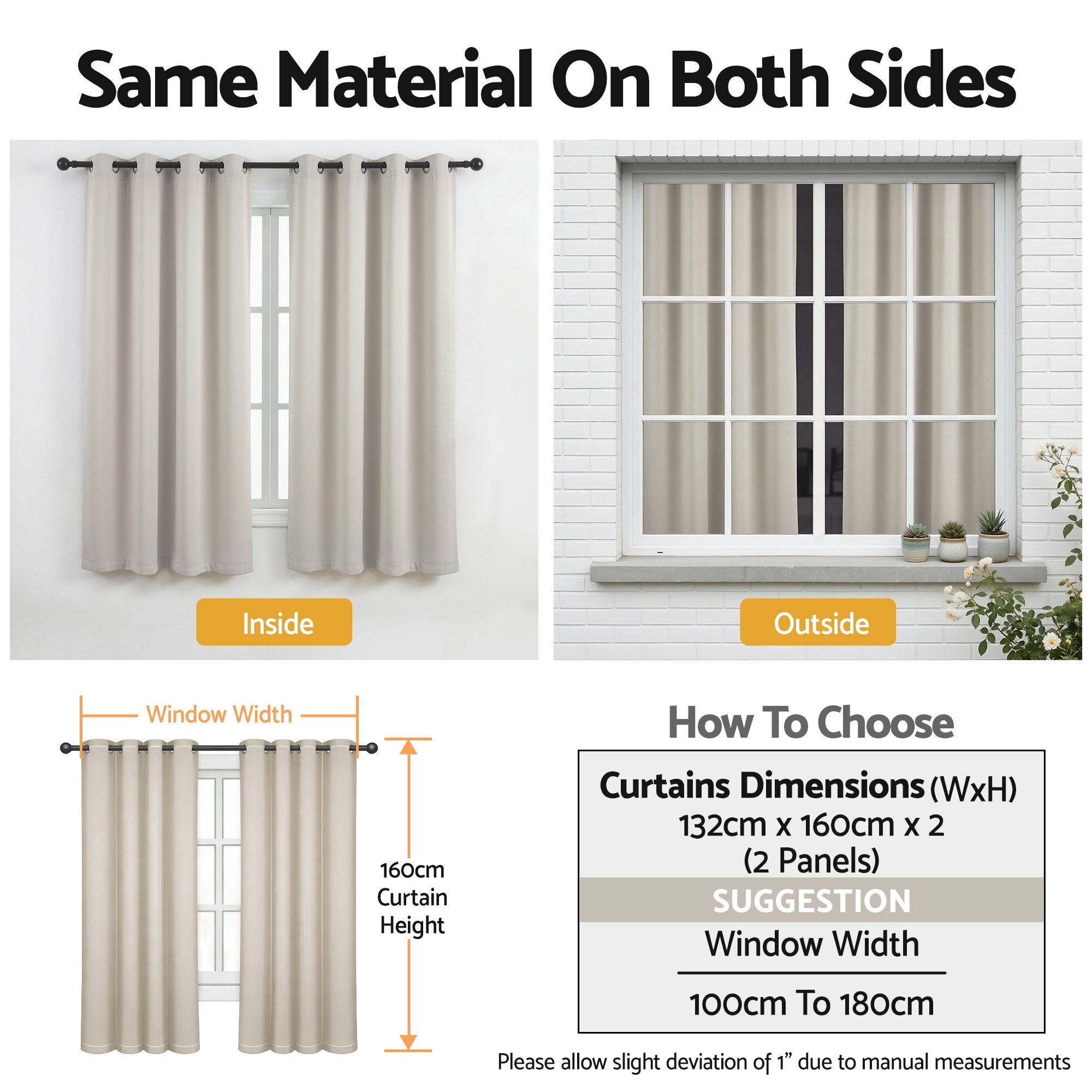 Artiss Blockout Curtains 2X 132x160cm Thermal Insulated Eyelet Drapes Beige-Home & Garden > Curtains > Curtains & Drapes-PEROZ Accessories