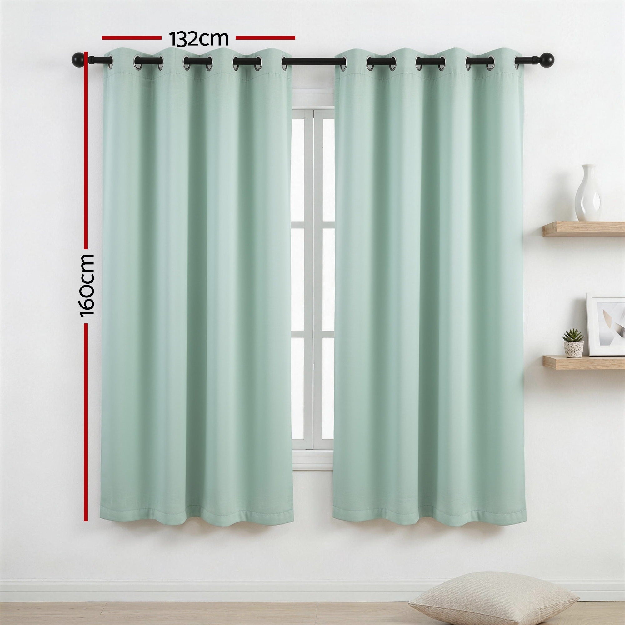 Artiss Blockout Curtains 2X 132x160cm Thermal Insulated Eyelet Drapes Green-Home & Garden > Curtains > Curtains & Drapes-PEROZ Accessories