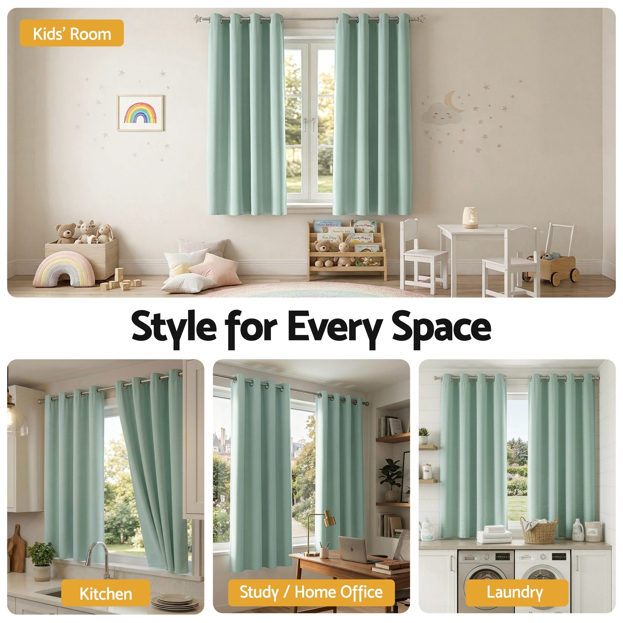 Artiss Blockout Curtains 2X 132x160cm Thermal Insulated Eyelet Drapes Green-Home & Garden > Curtains > Curtains & Drapes-PEROZ Accessories