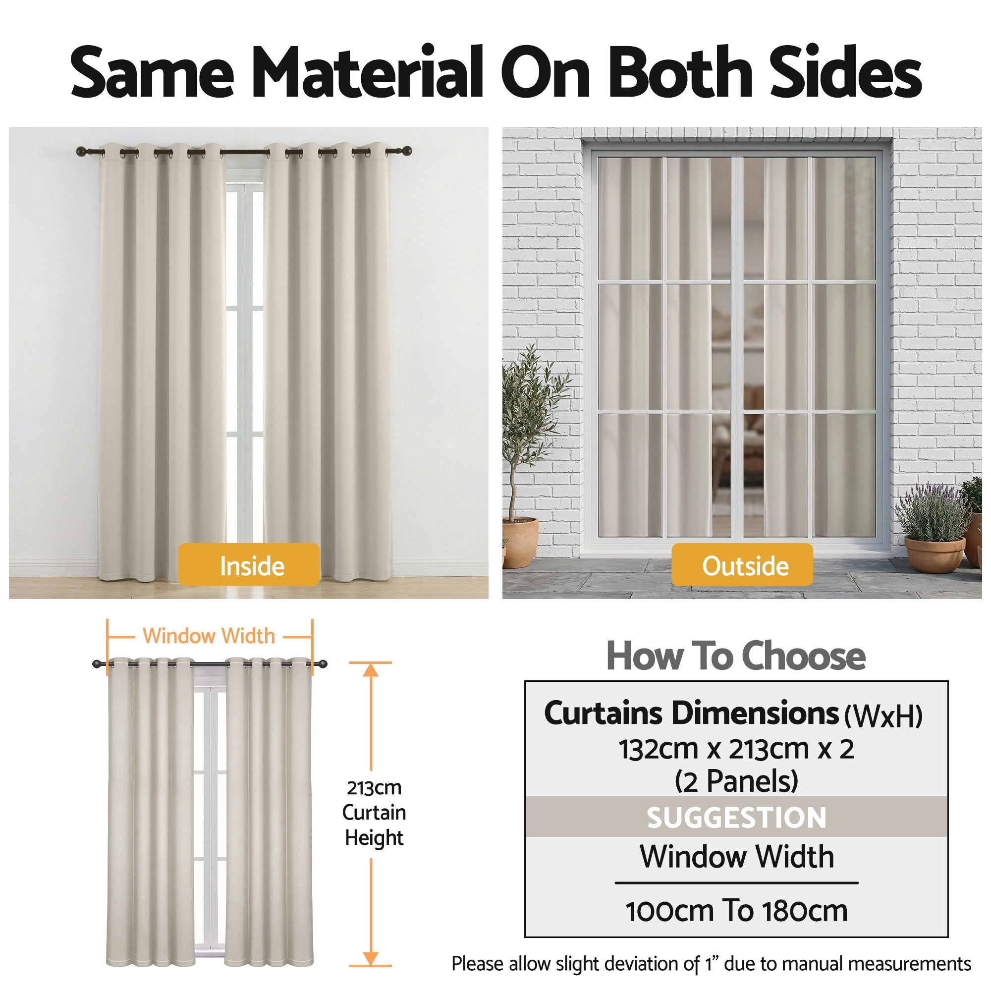 Artiss Blockout Curtains 2X 132x213cm Thermal Insulated Eyelet Drapes Beige-Home & Garden > Curtains > Curtains & Drapes-PEROZ Accessories