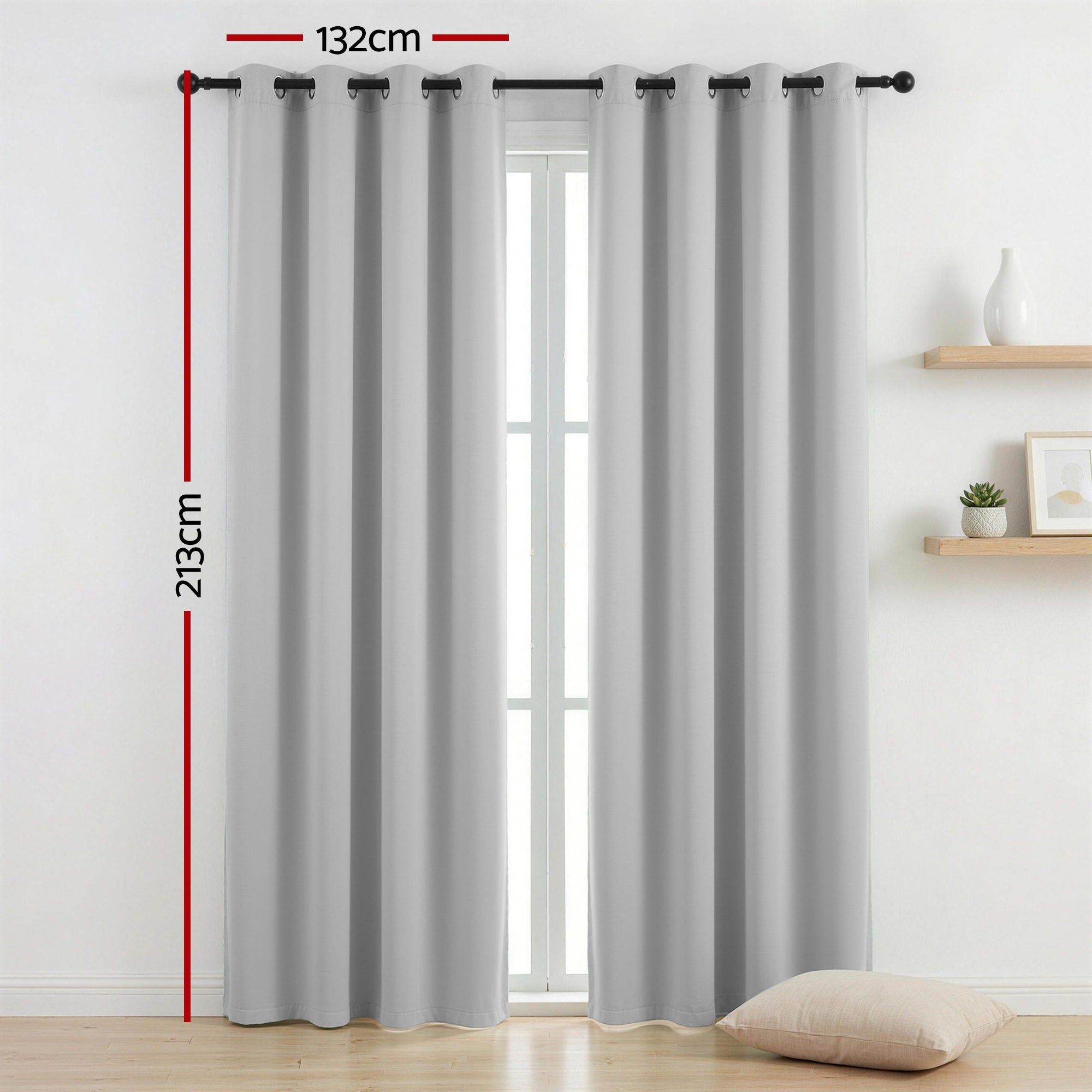 Artiss Blockout Curtains 2X 132x213cm Thermal Insulated Eyelet Drapes Grey-Home & Garden > Curtains > Curtains & Drapes-PEROZ Accessories