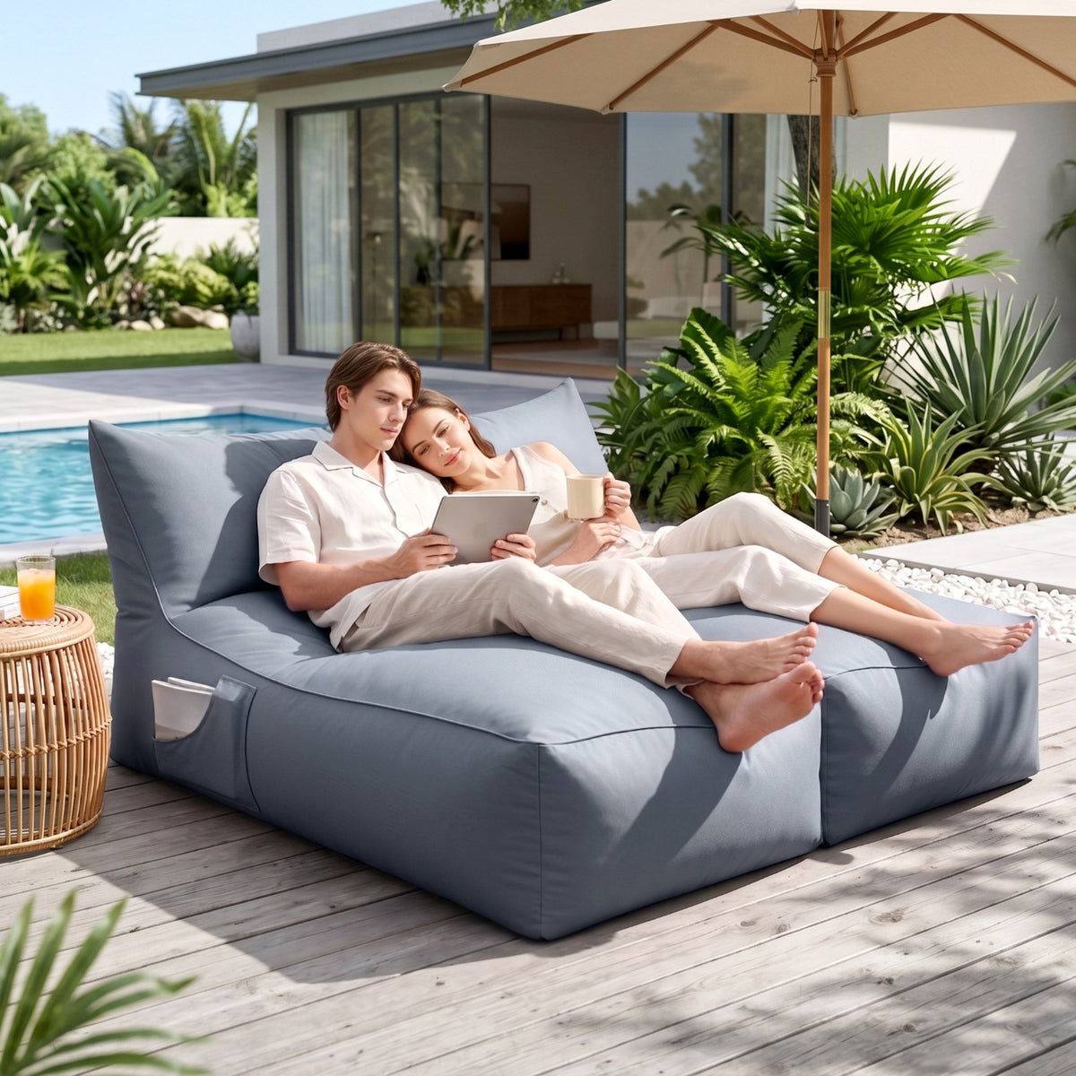 Artiss Outdoor Bean Bag Chair with Filler 2 Seater Beanbag Lounge Adults Splash-Proof Large Bean Bag Cover with Filling for Patio Poolside Relaxing Indoor, Grey-Furniture > Sofas > Sofa Accessories-PEROZ Accessories