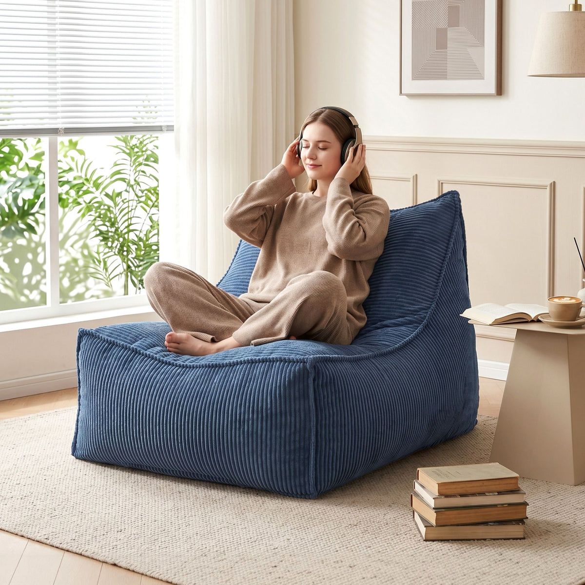 Artiss Bean Bag Chair Cover with Filler Soft Corduroy DIY Stuffed Animal Storage Bean Bag for Adults, Washable Lazy Sofa for Living Room Bedroom, Blue-Furniture > Sofas > Sofa Accessories-PEROZ Accessories