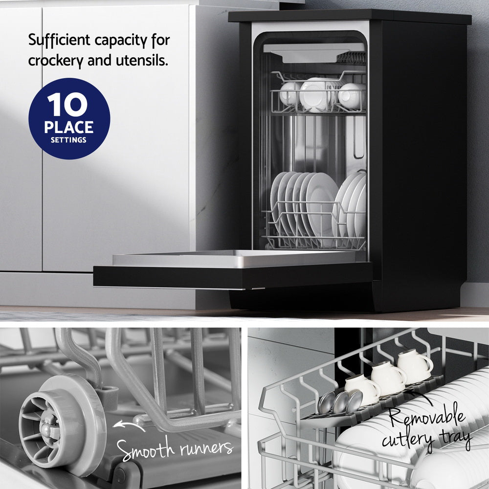 Devanti 10 Place Settings Freestanding Dishwasher Black-Appliances > Kitchen Appliances-PEROZ Accessories