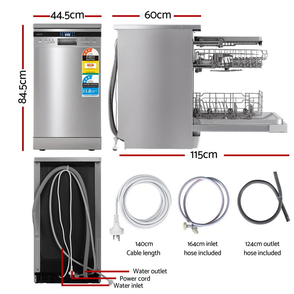 Devanti 10 Place Settings Freestanding Dishwasher Silver-Appliances > Kitchen Appliances > Dishwashers-PEROZ Accessories