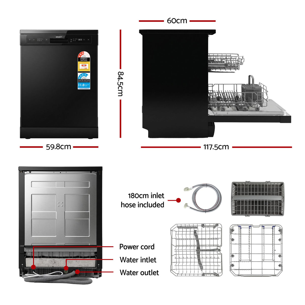 Devanti 12 Place Settings Dishwasher 55cm Freestanding Benchtop Built-In-Appliances > Kitchen Appliances > Dishwashers-PEROZ Accessories