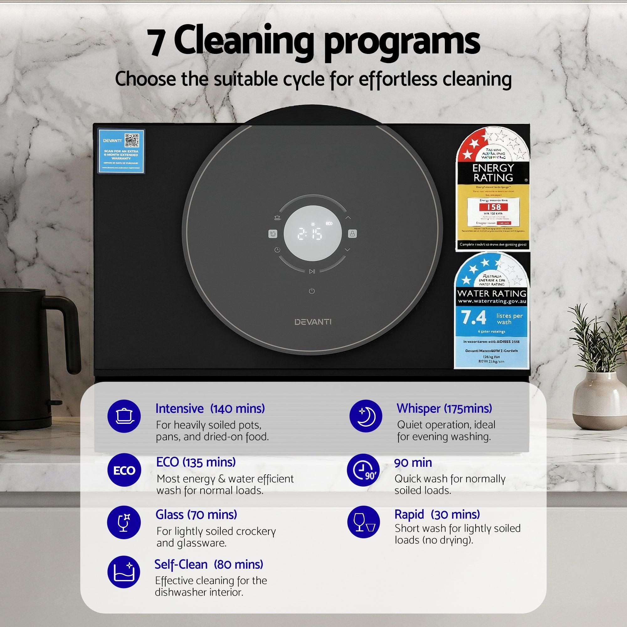 Devanti 6-Place Setting Benchtop Dishwasher 50cm Black-Appliances > Kitchen Appliances > Dishwashers-PEROZ Accessories