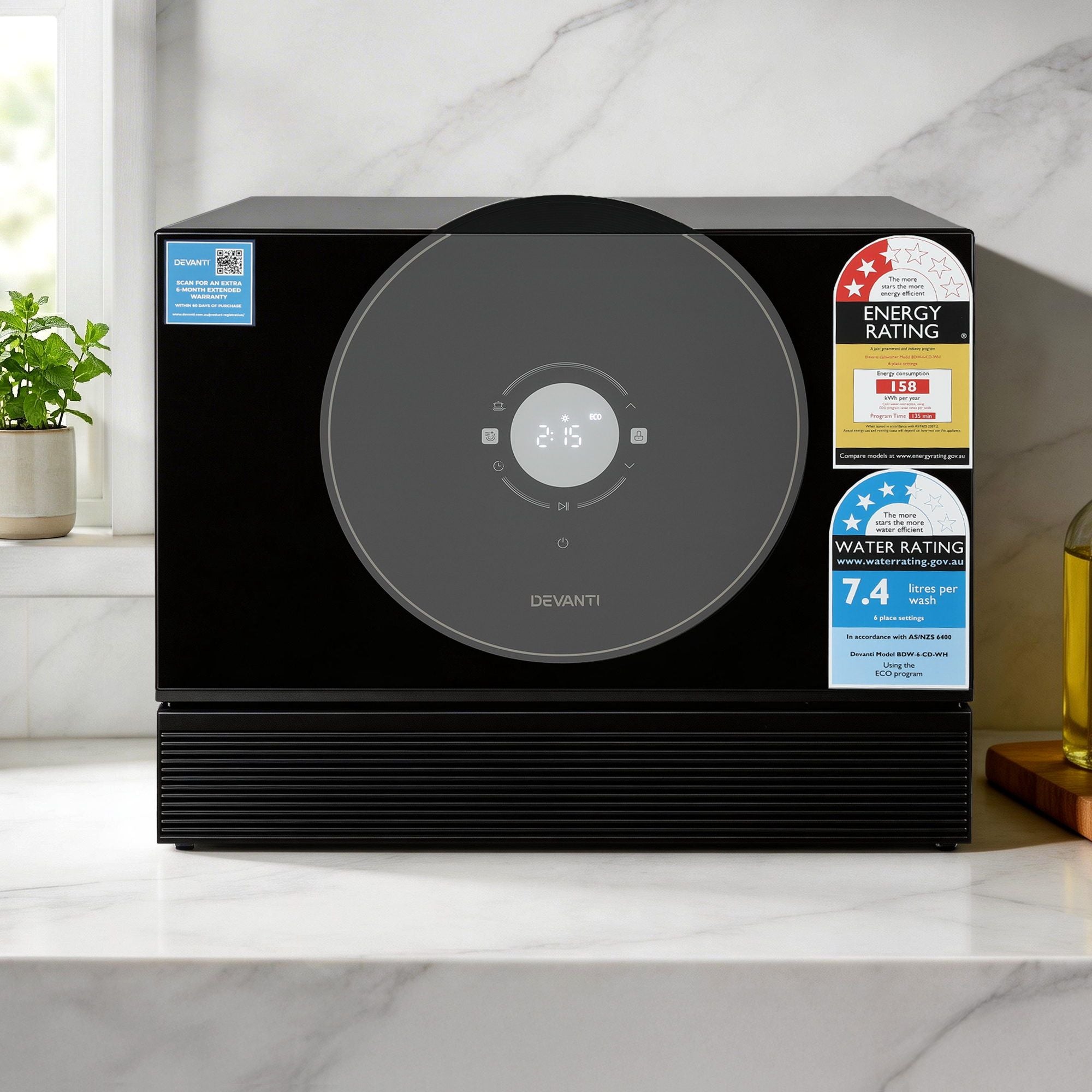 Devanti 6-Place Setting Benchtop Dishwasher 50cm Black-Appliances > Kitchen Appliances > Dishwashers-PEROZ Accessories