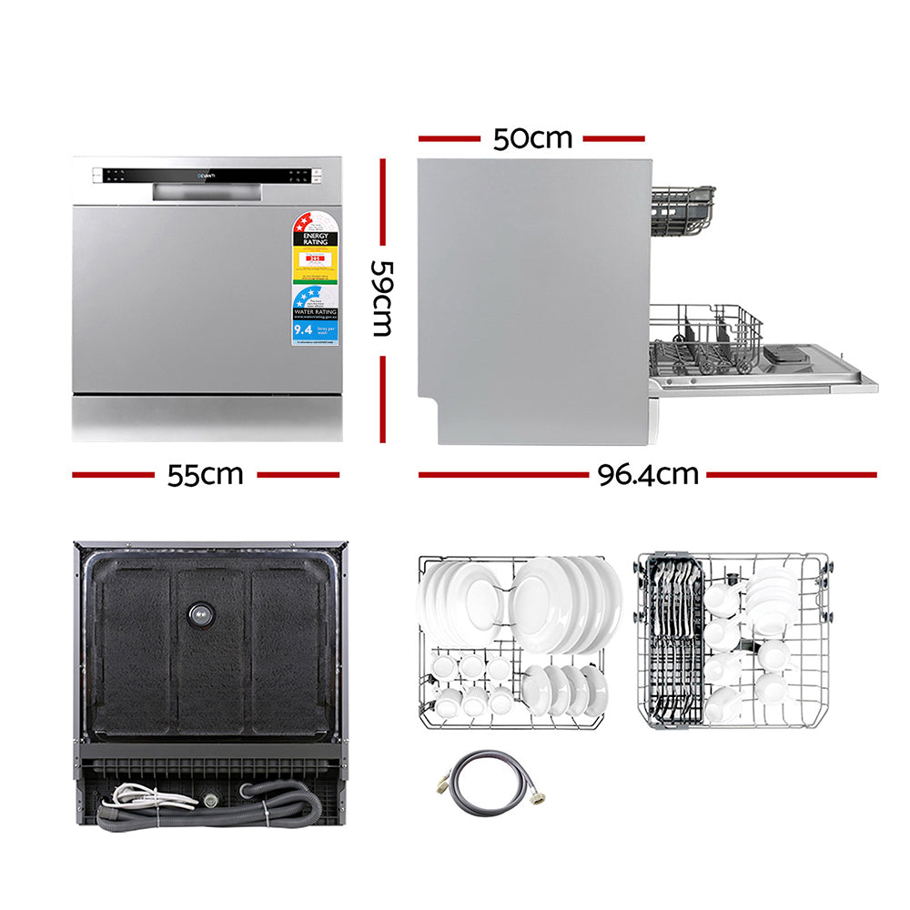 Devanti 8 Place Settings Benchtop Dishwasher Sliver-Appliances > Kitchen Appliances-PEROZ Accessories